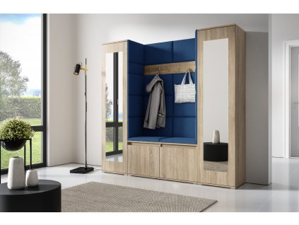 Předsíňová stěna s čalouněnými panely MONTANA 31 - Sonoma / Tmavá modrá 2331