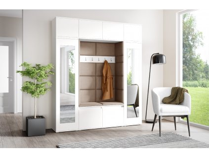 Předsíňová stěna s čalouněnými panely OREGON 32 - Bílá / Béžová 2304