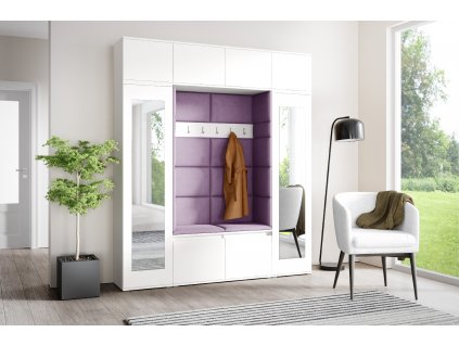 Předsíňová stěna s čalouněnými panely OREGON 32 - Bílá / Fialová 2311