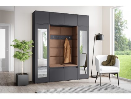 Předsíňová stěna s čalouněnými panely OREGON 32 - Grafit / Hnědá 2307