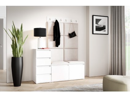 Předsíňová stěna s čalouněnými panely NEBRASKA 34 - Bílá / Krémová bílá 2301