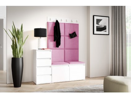 Předsíňová stěna s čalouněnými panely NEBRASKA 34 - Bílá / Růžová 2310