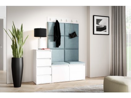 Předsíňová stěna s čalouněnými panely NEBRASKA 34 - Bílá / Světlá modrá 2322