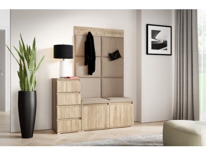 Předsíňová stěna s čalouněnými panely NEBRASKA 34 - Sonoma  /Béžová 2304