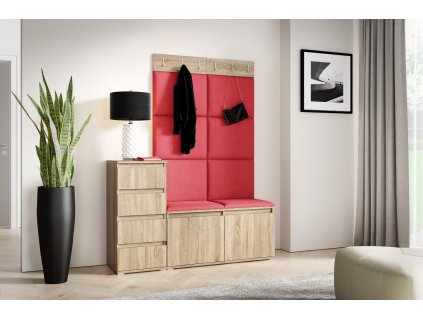 Předsíňová stěna s čalouněnými panely NEBRASKA 34 - Sonoma  /Červená 2309