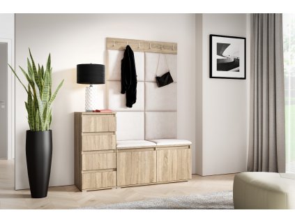 Předsíňová stěna s čalouněnými panely NEBRASKA 34 - Sonoma  /Krémová bílá 2301