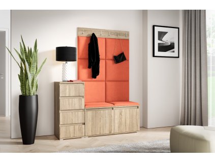 Předsíňová stěna s čalouněnými panely NEBRASKA 34 - Sonoma  /Oranžová 2317