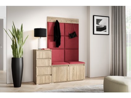 Předsíňová stěna s čalouněnými panely NEBRASKA 34 - Sonoma  /Rubínová 2324