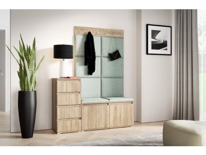 Předsíňová stěna s čalouněnými panely NEBRASKA 34 - Sonoma  /Světlá zelená 2321