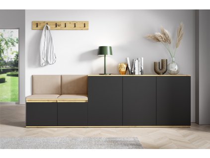 Předsíňová stěna s čalouněnými panely MINNESOTA 35 - Dub Artisan s černou / Béžová 2304