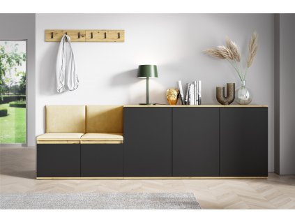 Předsíňová stěna s čalouněnými panely MINNESOTA 35 - Dub Artisan s černou / Žlutá 2318