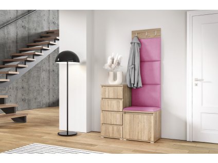 Předsíňová stěna s čalouněnými panely ARKANSAS 36 - Sonoma / Růžová 2310