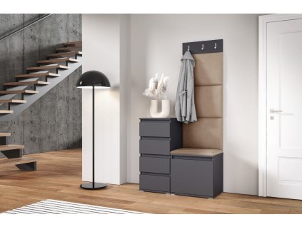 Předsíňová stěna s čalouněnými panely ARKANSAS 36 - Grafit / Béžová 2304