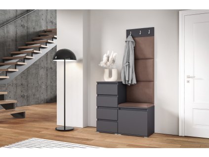 Předsíňová stěna s čalouněnými panely ARKANSAS 36 - Grafit / Světlá hnědá 2306