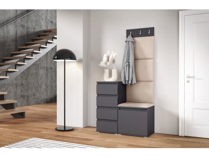 Předsíňová stěna s čalouněnými panely ARKANSAS 36 - Grafit / Tmavá krémová 2302