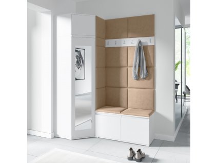 Předsíňová stěna s čalouněnými panely LOUISIANA 37 - Bílá / Béžová 2304