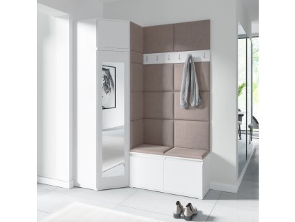 Předsíňová stěna s čalouněnými panely LOUISIANA 37 - Bílá / Tmavá béžová 2305