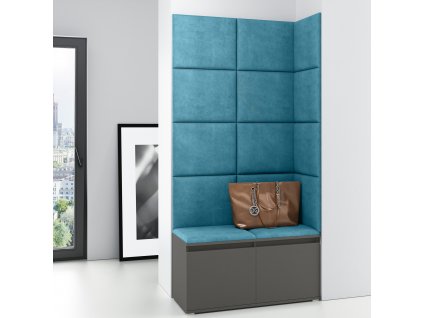 Předsíňová stěna s čalouněnými panely Trinity 2 - Grafit / Azurová 2313