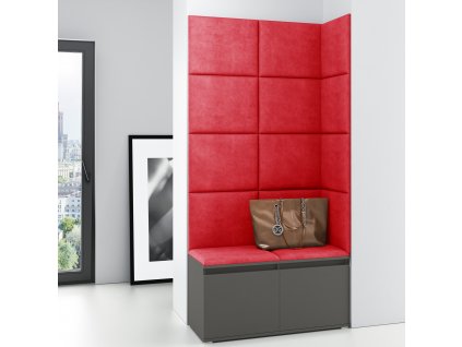 Předsíňová stěna s čalouněnými panely Trinity 2 - Grafit / Červená 2309