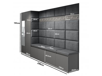 41409 predsinova stena s calounenymi panely trinity 9 grafit tmava bezova 2305
