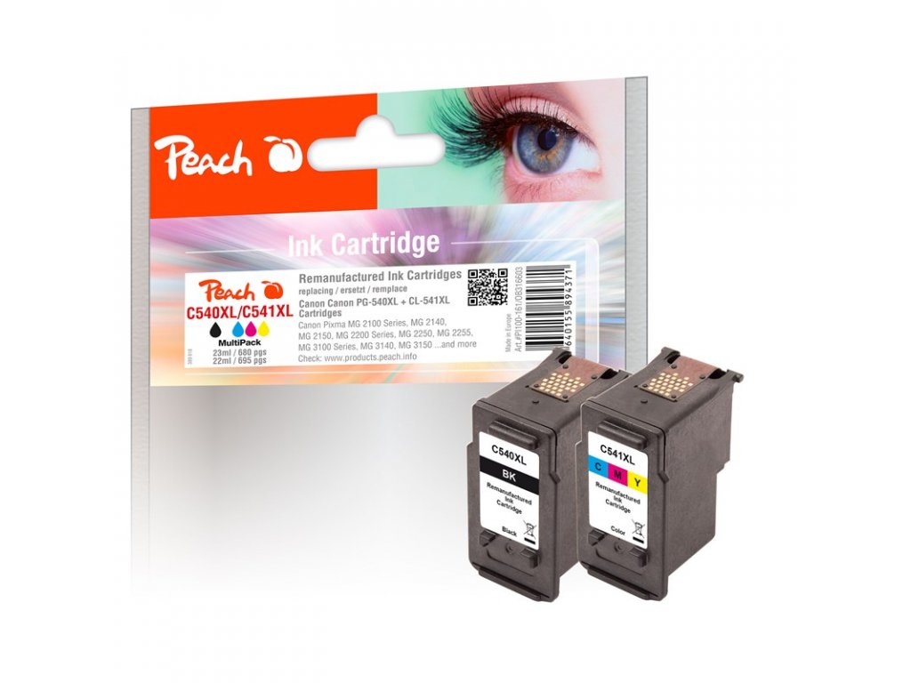 Inkoustová náplň Peach Canon PG-540XL/CL-541XL, MultiPack, 23 ml, 22 ml kompatibilní CMYK