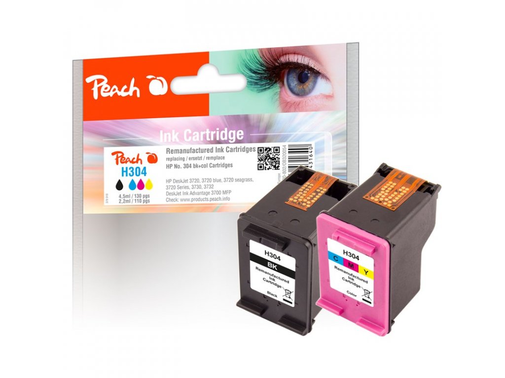 Inkoustová náplň Peach HP PI300-802, No. 304, MultiPack, 2x4,5 ml kompatibilní CMYK