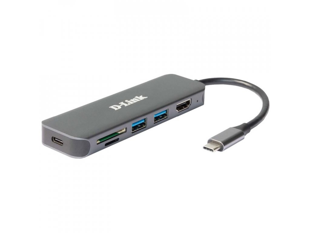 USB Hub D-Link 6v1 z USB-C na HDMI se čtečkou SD/microSD karet a funkcí Power Delivery - šedý