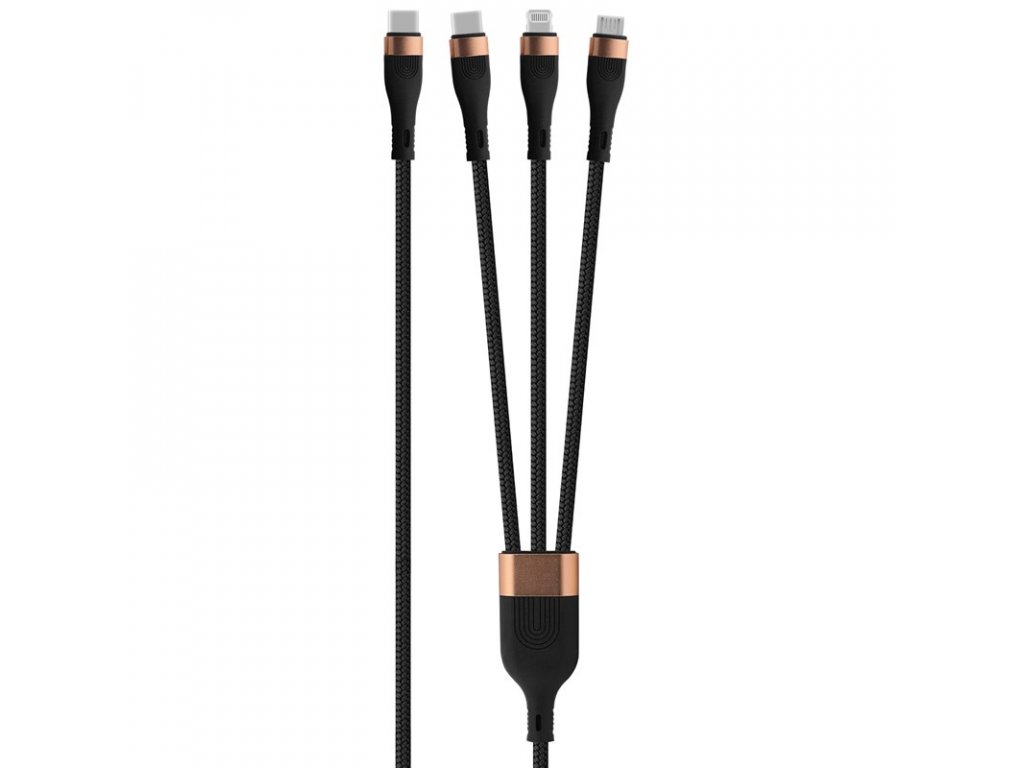 Kabel WG 3v1 USB-C/Micro USB, Lightning, USB-C, 100 W, 1,5 m - černý/zlatý