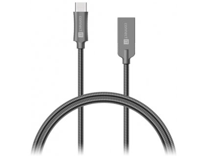 Kabel Connect IT Wirez Steel Knight USB/USB-C, ocelový, opletený, 1m - šedý