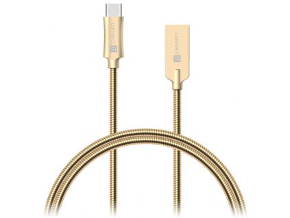 Kabel Connect IT Wirez Steel Knight USB/USB-C, ocelový, opletený, 1m - zlatý