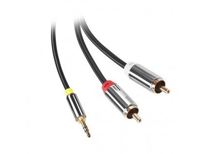 Kabel GoGEN Jack 3,5mm / 2x Cinch, 1,5m, pozlacené konektory - černý