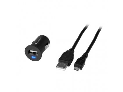 Adaptér do auta GoGEN CH 12 C, 1x USB + microUSB kabel 1,2m - černá