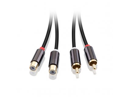Kabel GoGEN 2x Cinch, 2,5m, prodlužovací, pozlacené konektory černý