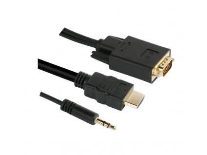 Kabel GoGEN HDMI / VGA vč. Jack 3,5mm, 1,5m, pozlacený - černý