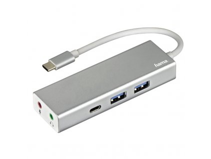 USB Hub Hama USB-C/2x USB, USB-C, Jack 3,5mm - stříbrný
