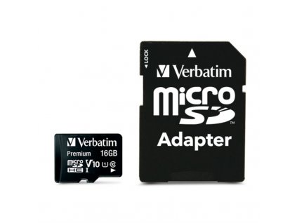 Paměťová karta Verbatim micro SDHC 16GB Class 10 + adapter