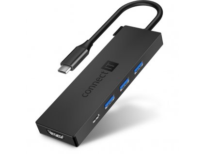 USB Hub Connect IT USB-C/3x USB 3.2, HDMI, USB-C PD 100W - šedý