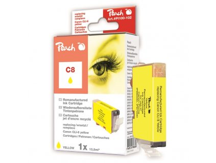Inkoustová náplň Peach Canon CLI-8y, 13 ml kompatibilní - žlutá