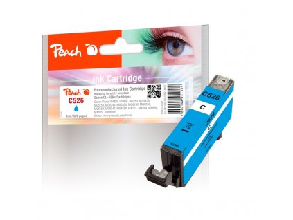 Inkoustová náplň Peach Canon CLI-526C, 9 ml kompatibilní - modrá