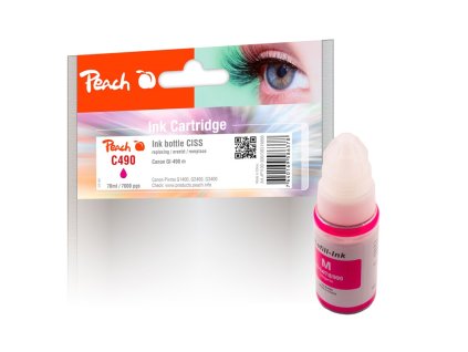 Inkoustová náplň Peach Canon CISS GI-490, 70ml, kompatibilní - magenta