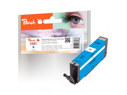 Inkoustová náplň Peach Canon CLI-581, 5,6ml, kompatibilní - modrá