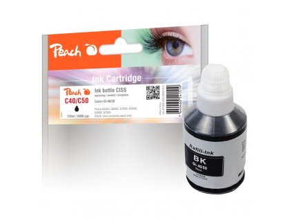 Inkoustová náplň Peach Canon GI-40/50, 170ml, kompatibilní - černá