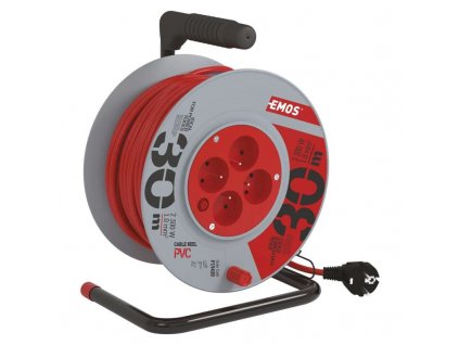 Kabel prodlužovací na bubnu EMOS 4x zásuvka, 30m - červený