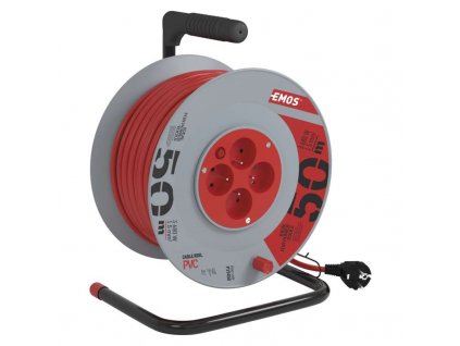 Kabel prodlužovací na bubnu EMOS 4x zásuvka, 50m - červený