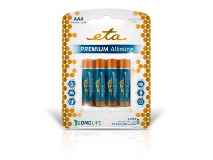 Baterie alkalická ETA PREMIUM ALKALINE AAA, LR03, blistr 4ks