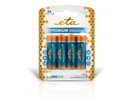 Baterie alkalická ETA PREMIUM ALKALINE AA, LR06, blistr 4ks
