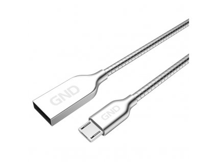 Kabel GND USB / micro USB, 1m, opletený, ocelový - stříbrný