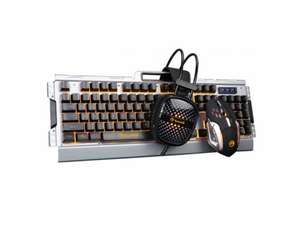 Klávesnice s myší Marvo CM303, klávesnice, myš, headset, US - černá/stříbrná