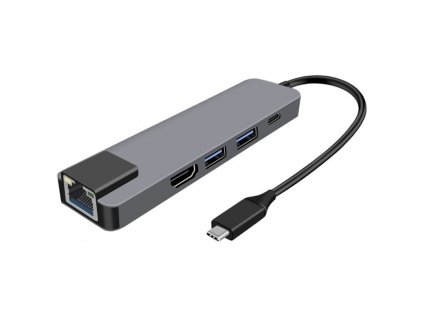 USB Hub WG USB-C/HDMI, RJ45, 2x USB 3.0, USB-C - stříbrný