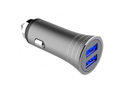 Adaptér do auta WG 2x USB QC 3.0 18+12W + USB-C kabel 1m - stříbrný/šedý